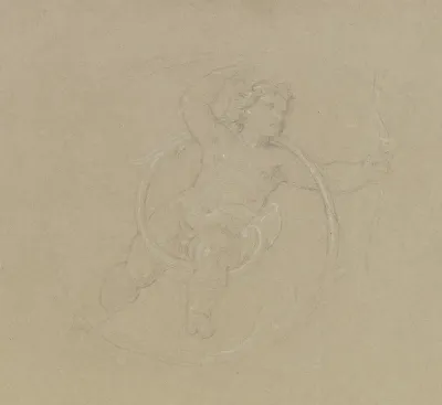 Putto Zwischen Ranken In Der Linken Einen Bogen