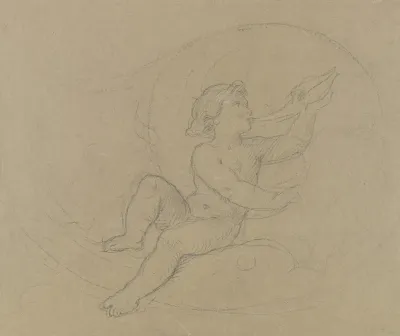 Putto Zwischen Ranken In Ein Muschelhorn Blasend