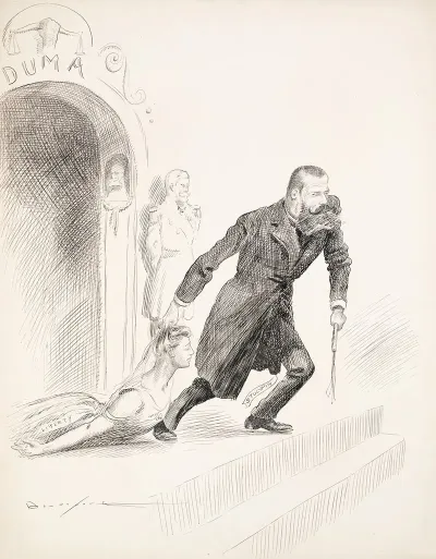 Pyotr Stoylpin A Russian Politician Drags A Woman Representing Liberty By The Hair From A Building