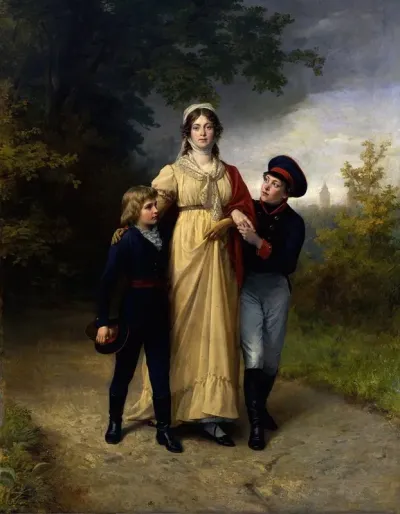 Queen Louise With Her Sons In Luisenwahl Park