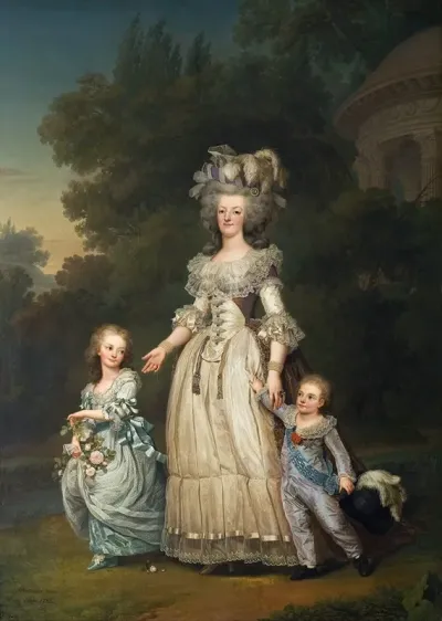 Queen Marie Antoinette Of France And Two Of Her Children Walking In The Park Of Trianon