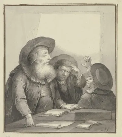 Rabbiner Mit Zwei Schulern An Einem Tisch