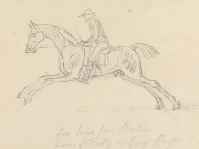 Racehorse With Jockey Up Galloping Seen From The Near Side The Jockey Holds A Switch