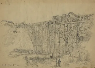 Railroad Train Containing President Lincoln Crossing Potomac Creek Bridge On His Way To Review The Army Of The Potomac