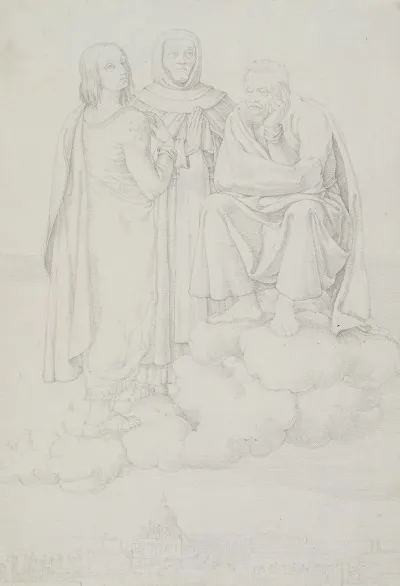 Raphael Fra Angelico And Michelangelo On A Cloud Over Rome