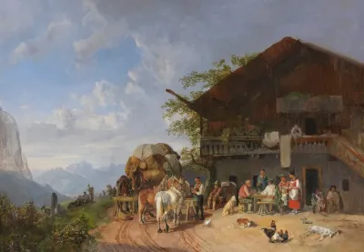 Rast Vor Einem Gasthof In Den Bergen