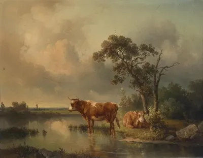 Rastende Kuhe Am Weiher 1854