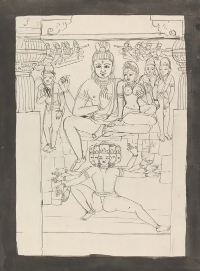 Ravana Shaking Mount Kailasa Below Shiva And Parvati