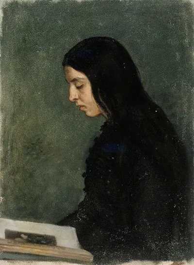 Reading Black Haired Woman