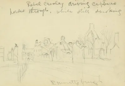 Rebel Cavalry Driving Captured Horses Through While Still Smoking Emmettsburgh