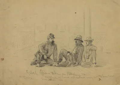 Rebel Officers Taken At Petersburg Va Sketched On Board A Steamboat Coming Down The James River