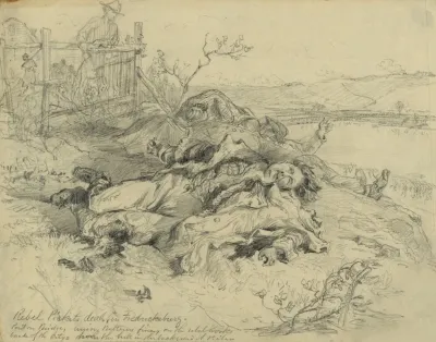 Rebel Pickets Dead In Fredericksburg Pontoon Bridge Union Batteries Firing On The Rebel Works Back Of The City