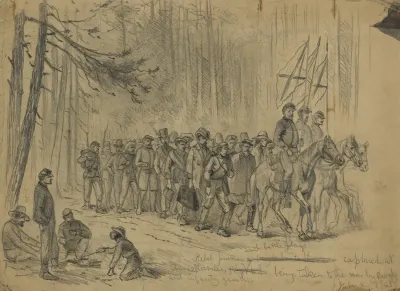 Rebel Prisoners And Battle Flags Captured At Chancellorsville Being Taken To The Rear By Cavalry And Infantry Guards
