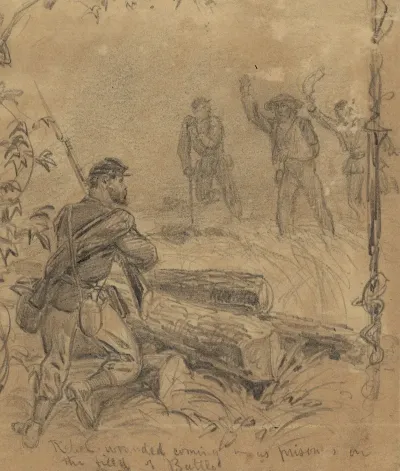 Rebel Wounded Coming In As Prisoners On The Field Of Battle