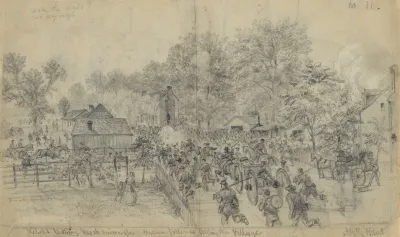 Rebels Leaving Mechanicsville Union Batteries Shelling The Village