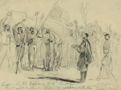 Reception Of Col Wood By The 14th Brooklyn Regt After His Return From Richmond At Uptons Hill Va Tuesday P M