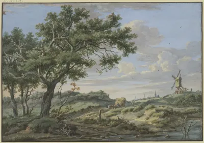 Rechts Eine Windmuhle Auf Dem Weg Ein Wagen Mit Stroh