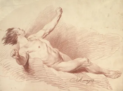 Reclining Male Nude As Wind God On Clouds