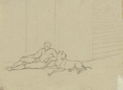 Reclining Man With Mastiff