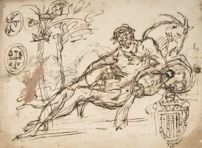 Reclining River God A Goats Head And Studies Of Heraldic Emblems