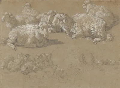Reclining Sheep In A Landscape