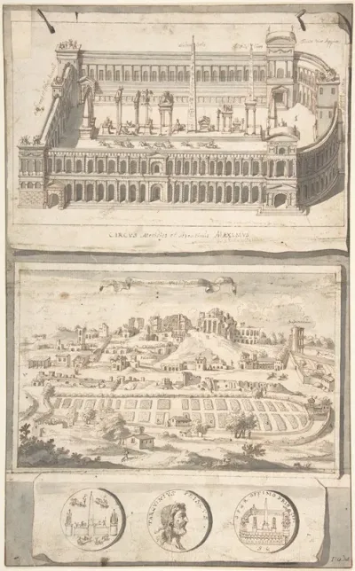 Reconstruction Of The Circus Maximus Above And A View Of The Site Below