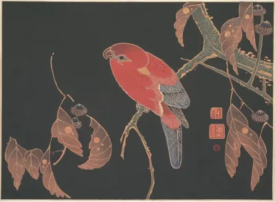 Red Parrot On The Branch Of A Tree