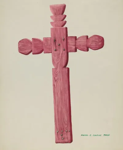 Red Wooden Cross Used As Headstone