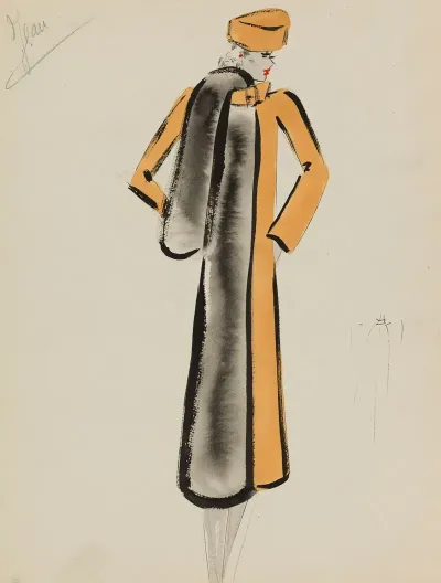 Redingote Jaune Avec Bordure De Fourrure Grise