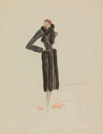 Redingote Noire Avec Col Echarpe Et Bordee De Fourrure