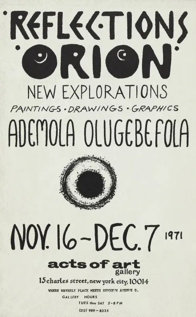 Reflections Orion New Explorations Paintings Drawings Graphics Exhibition Of Works By Ademola Olugebefola At Acts Of Art Inc