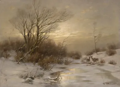 Rehe In Winterlandschaft