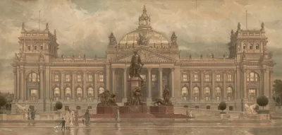 Reichstagsgebaude Und Bismarckdenkmal In Berlin Abendstimmung Nach Dem Regen