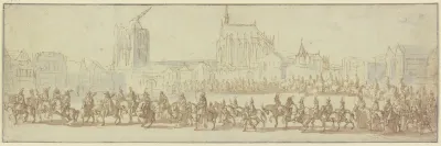 Reiterzug Auf Einem Platz Im Hintergrund Der Kolner Dom