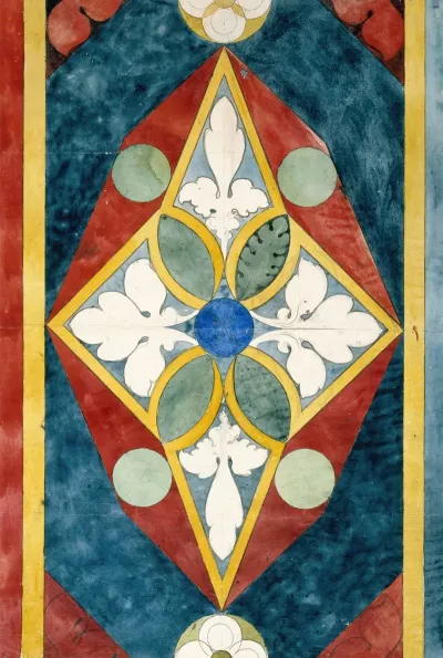 Releve Dun Panneau De Vitrail A Decor Geometrique Et Vegetal 2