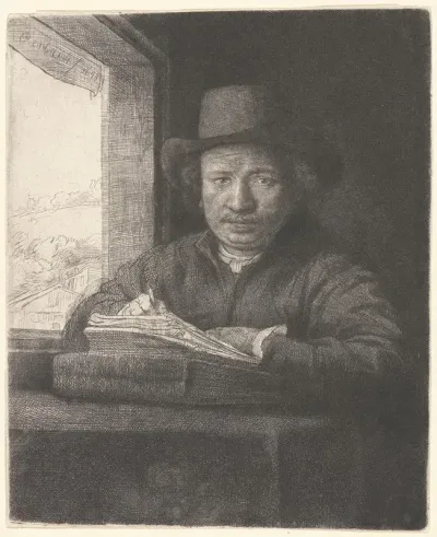 Rembrandt Drawing At A Window