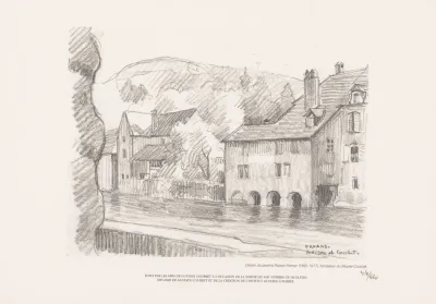 Reproductie Van Een Tekening Met Het Geboortehuis Van Gustave Courbet