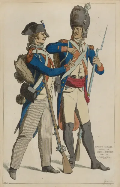 Republique Francaise Infanterie Fusilier Et Grenadier 1792 99 Estampe Du Temps