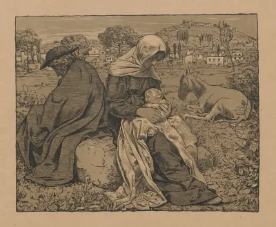 Rest During The Flight To Egypt Against The Backdrop Of The Italian Landscape