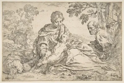 Rest On The Flight Into Egypt Mary Holding The Infant Christ With St Joseph At Right