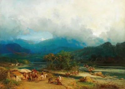 Resting On The Riverbank In The Caucasus