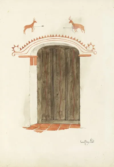 Restoration Drawing Wall Decoration Over Doorway Facade Of Mission House