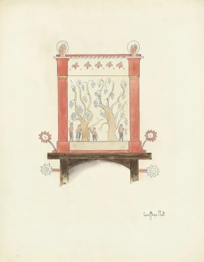 Restoration Drawing Wall Decoration Over Doorway In Mission House