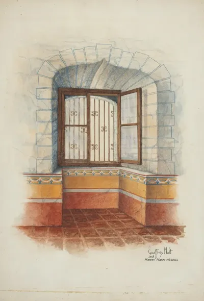 Restoration Drawing Wall Painting Around Window With Grille