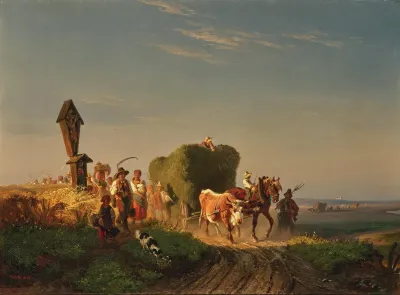 Returning Home From The Hay Harvest At Sunset