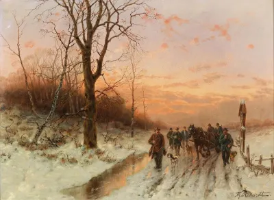 Returning Home From The Hunt At Sunset
