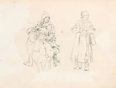 Rider And Peasant Studies For The Paintings Return From The Horse Fair And From A Village To The Steppe