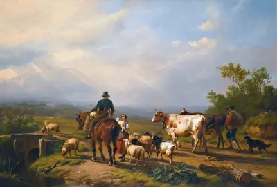 Rider Conversing With A Shepherdess In An Extensive Landscape
