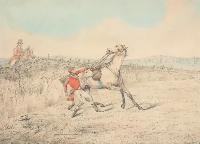 Rider Holding On To A Gray Horse After A Fall