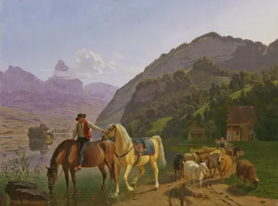 Rider With Two Horses And Herd